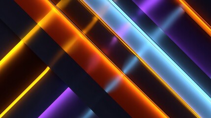 Poster - Vibrant Abstract Geometric Design with Neon Lines on Dark Background
