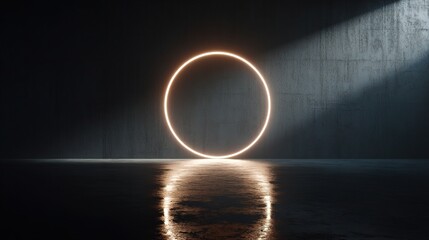 Poster - Soft Glowing Circle of Light on Black Wall Reflection