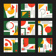 Wall Mural - set of colorful poster with geometric shape and line set. abstract pattern, design line art, trendy 