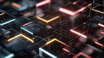 Poster - Dark Futuristic Abstract Background with Neon Shapes and Lights