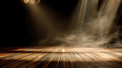 Poster - Empty Wooden Floor with Drifting Smoke and Soft Lighting Effects