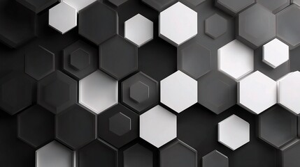 Poster - Abstract Grey and White Hexagons Pattern on Dark Background