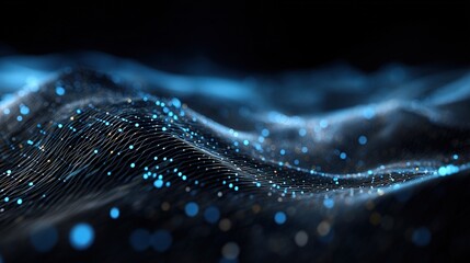 Poster - Dynamic Waves of Glowing Mesh in Deep Blue High Resolution Digital Art