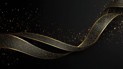 Poster - elegant black background with gold particles and curved lines