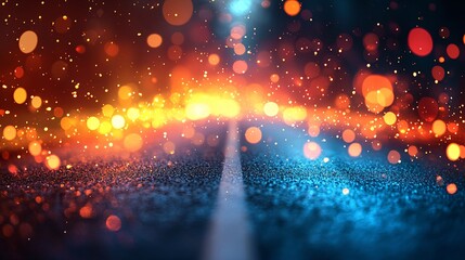 Wall Mural - flickering bokeh patterns on an empty road background