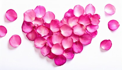 Aufkleber - heart shaped rose petals arrangement on white background for romantic web design, valentine print, or luxury brand decoration

