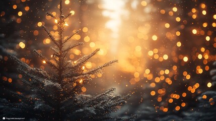 Wall Mural - warm bokeh patterns in a misty forest background