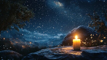 Wall Mural - radiant candlelight under a starry sky background