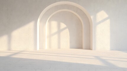 Wall Mural - minimalist white arch interior with sunlight shadows