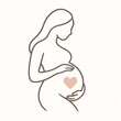 © Yuliia Kvitko - Minimalist line art of a pregnant woman with a heart symbol on her belly, abstract silhouette, soft neutral colors