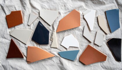 Poster - Creative mosaic art pieces indoor studio aesthetic collage modern design overhead view artistic expression