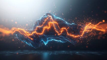 Poster - Abstract digital landscape of glowing particles