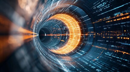 Poster - Abstract digital tunnel with glowing code