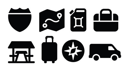 Poster - Travel and navigation solid icons set – filled, directional, journey symbols