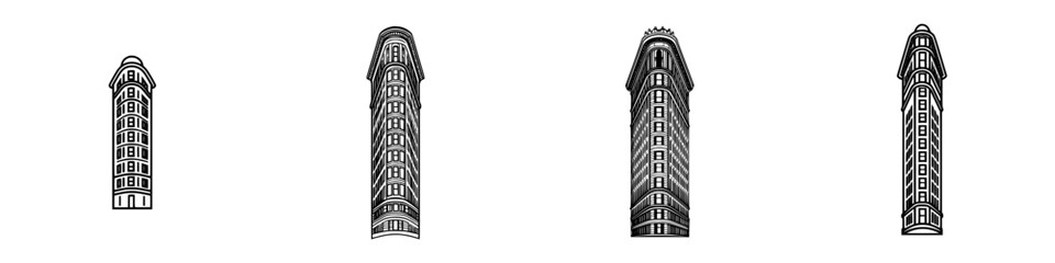 Poster - Vector illustration of four distinct tower designs showcasing unique architectural styles in a minimalist format