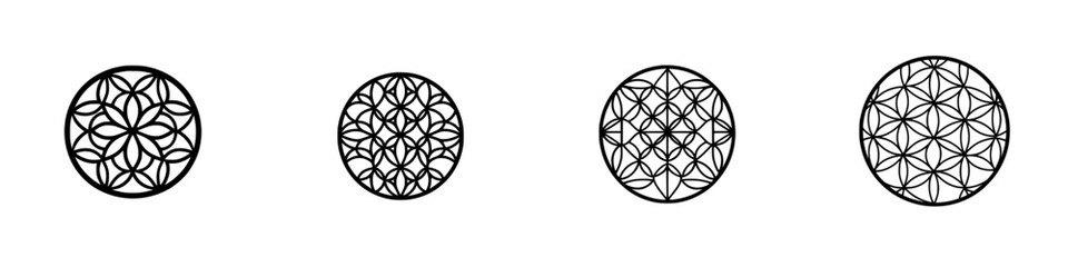 Poster - Various vector illustration icons showcasing intricate circular patterns with geometric designs in a minimalist style