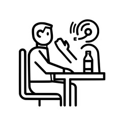 Poster - Vector illustration of two people engaging in a conversation at a table with a drink