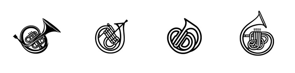 Poster - Musical instrument vector illustration icons featuring various brass instruments with artistic designs