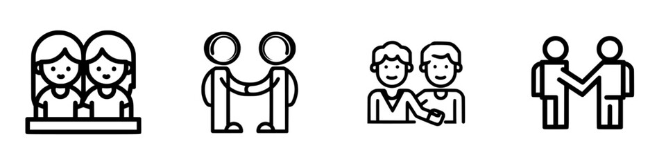 Poster - Vector illustration showing four diverse icon designs representing friendship, connection, community, and support among people