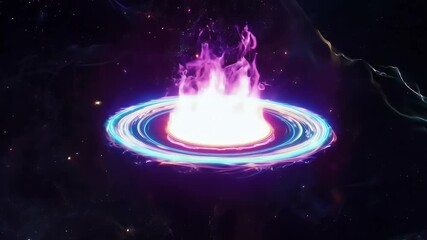 Wall Mural - Bright energy burst with glowing neon ring and cosmic particles in a vibrant explosion
