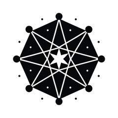 Poster - Black and white geometric mandala illustration featuring a star element ideal for spiritual and decorative designs