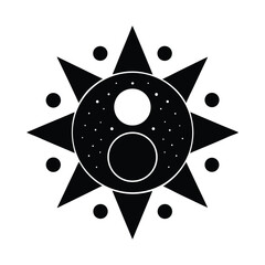 Poster - An abstract minimalist black and white celestial sun symbol representing the cosmos and stellar energy.