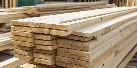 Aufkleber - Stacked wood lumber planks ready for construction projects Generative AI