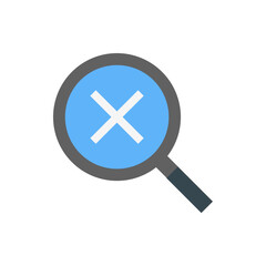 Poster - Magnifying glass icon with a white cross in the center indicating a close or cancel function symbol design