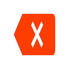 Poster - Orange arrow shape pointing left with a white x in the center indicating removal or cancellation symbol