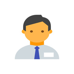 Poster - Illustration of a man with an orange face, dark hair, wearing a light blue shirt and a blue tie icon