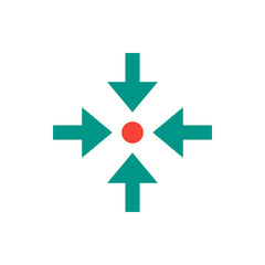 Aufkleber - four teal arrows pointing towards a central red circle on a white background creating a focal point 