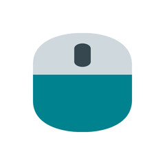 Poster - Simple computer mouse with a gray top and a teal bottom and a dark gray scroll wheel on a white background