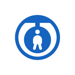 Poster - Blue circle containing a white person icon inside a white circle with a white t shape above it