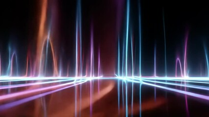 Poster - Abstract blue and red neon light trails on a black background with reflections. Futuristic glowing lines for graphic design and wallpaper concept.