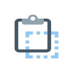 Poster - Illustration of a clipboard with a gray holder and a white sheet marked with light blue squares around it