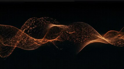 Poster - Abstract orange wave flowing on black background. Futuristic digital stream design for technology presentation. Modern graphic and information networking backdrop.