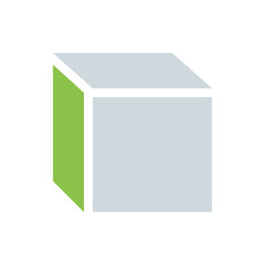 Poster - A three dimensional cube with two visible light gray faces and one vertical bright green face shown