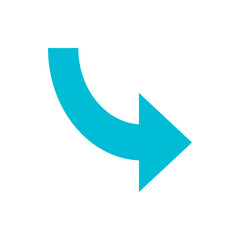 Poster - A single turquoise arrow curving downwards and pointing to the right against a white plain background scene