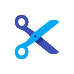 Poster - Illustration of blue and dark blue scissors with round handles and blades on a white background design