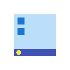 Poster - Abstract light blue square with two dark blue squares and a yellow circle on a dark blue rectangle