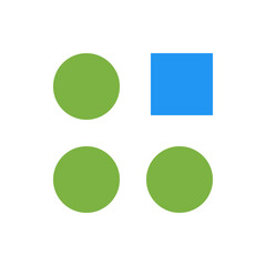 Poster - Illustration of three green circles and one blue square arranged on a white background plane view