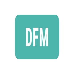 Poster - Illustration of a rounded rectangle in teal color containing the white text dfm in a simple and clean style