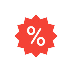 Poster - Illustration of a red starburst with a white percentage sign in the center against a white background
