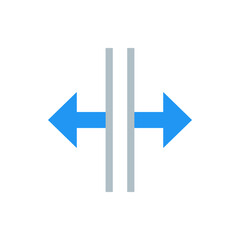 Poster - Two blue arrows pointing in opposite directions with gray bars in the middle on a white background