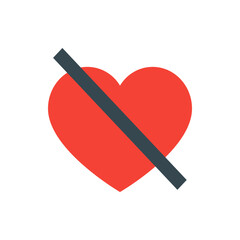 Poster - Red heart with a dark gray diagonal line crossing it from the upper left to the lower right corner design