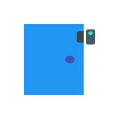 Poster - A blue door with a dark gray handle and a light control panel with a green light indicator is shown