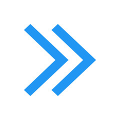 Poster - Two bright blue chevron arrows pointing to the right on a white background indicating forward movement icon