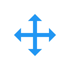 Poster - A bright blue directional cross with arrows pointing up down left and right on a white background image