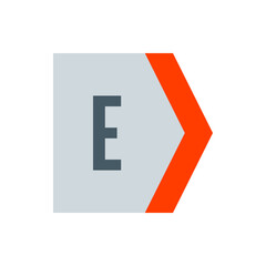 Poster - A gray square with the letter e and an orange arrow pointing to the right on a white background image