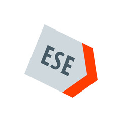 Poster - Gray tilted rectangle with the letters ese and an orange corner on a white isolated background view